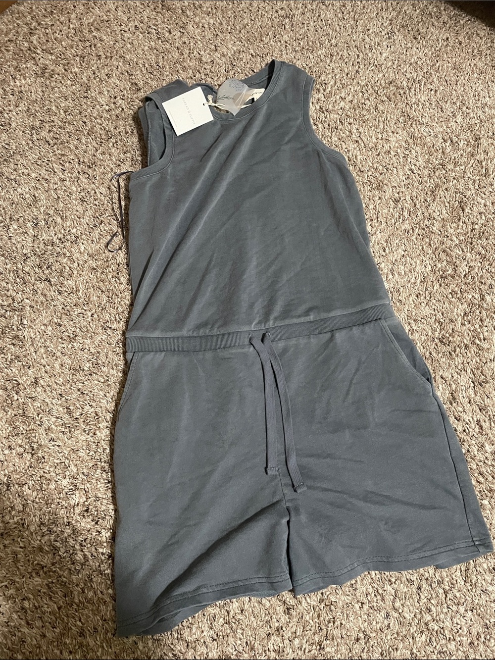 Thread & Supply Charcoal Sleeveless Drawstring Shorts Romper